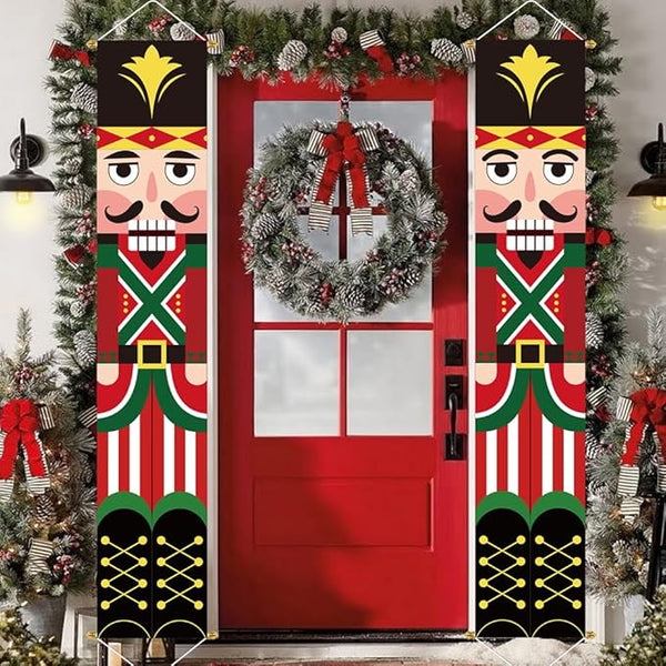 Ivenf Nutcracker Soldier Christmas Decorations, 2pc 71x13in Outdoor Yard Banner, Fade Resistant Fabric, Ready to Hang, Indoor-Outdoor Use, Home, Office, Shop Decor