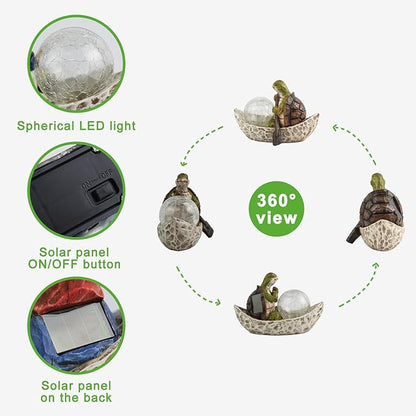 Rezpuao Garden Statue of Turtle,Garden Decor Tortoise Figurine,Turtle Outdoor Statue,Solar Tortoise Decor for Patio,Balcony,Yard,Lawn Ornament,Perfect Gardens Gift