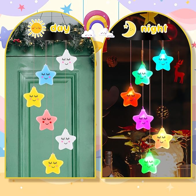 GlikCeil Star Solar Wind Chimes 27.5inch Outside Waterproof Hanging LED for Yard, Porch, Patio, Pajama Party, Color Changing Lights(Sleeping Star)