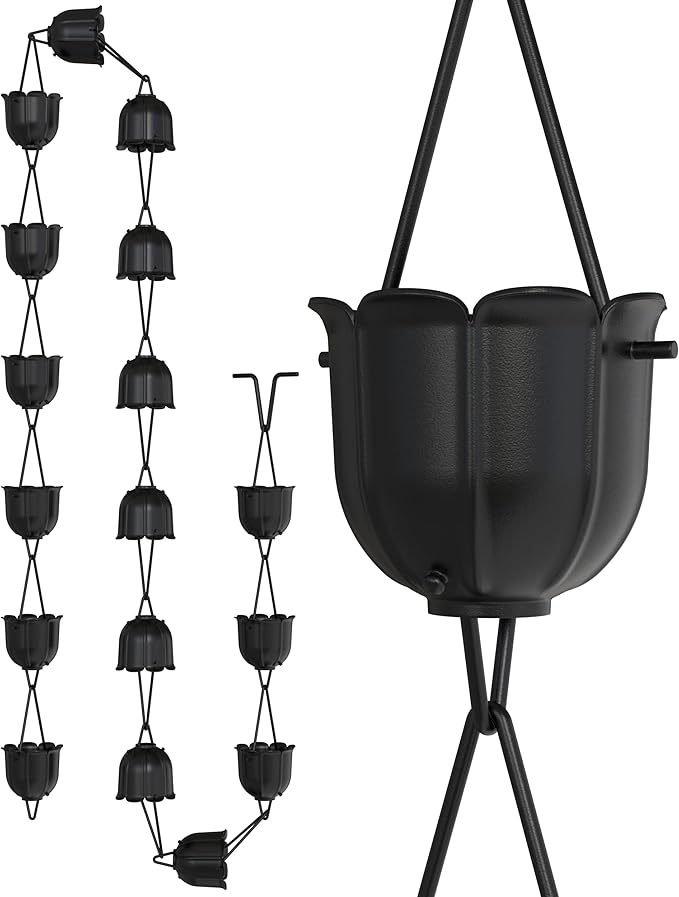 Rain Chains Direct - Flutes Rain Chain - 8.5 FT - Durable Black Powder-Coated Aluminum - Premium Rain Chains for Gutters