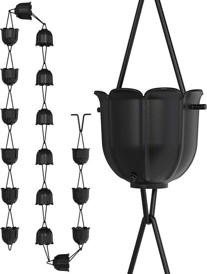 Rain Chains Direct - Flutes Rain Chain - 8.5 FT - Durable Black Powder-Coated Aluminum - Premium Rain Chains for Gutters