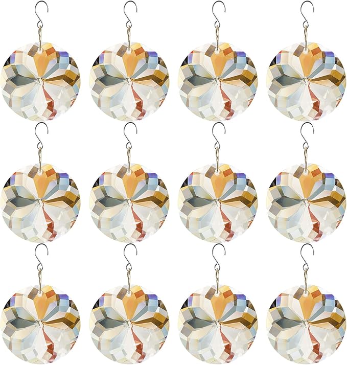 12 PCS Clear Crystal Glass Prism Suncatcher, Christmas Hanging Ornaments, Rainbow Pendants Maker, Hanging Crystals Prisms for Windows, Xmas Tree Decorations for Home Decor