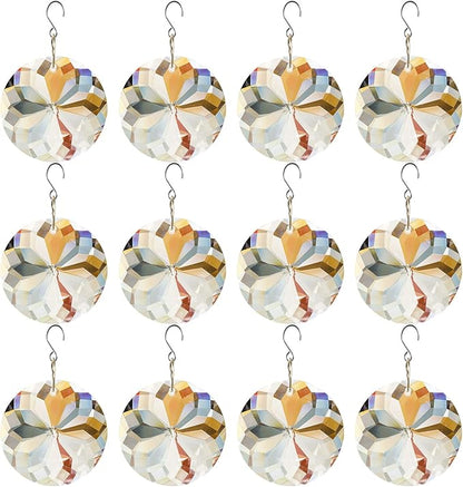 12 PCS Clear Crystal Glass Prism Suncatcher, Christmas Hanging Ornaments, Rainbow Pendants Maker, Hanging Crystals Prisms for Windows, Xmas Tree Decorations for Home Decor