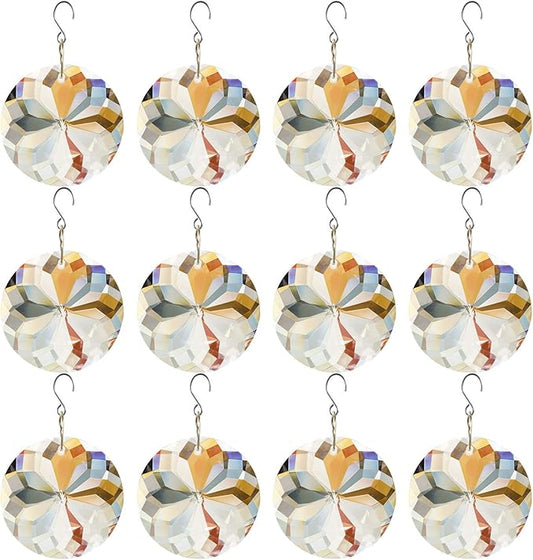 12 PCS Clear Crystal Glass Prism Suncatcher, Christmas Hanging Ornaments, Rainbow Pendants Maker, Hanging Crystals Prisms for Windows, Xmas Tree Decorations for Home Decor