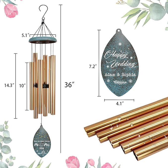 ASTARIN Wedding Gifts Wind Chime, Personalized Names & Date Wind Chimes Gifts for Couple 2024, Wedding Gift for Newlywed Bride Groom Husband Wife, Valentine’s Day Anniversary(Produced in USA)