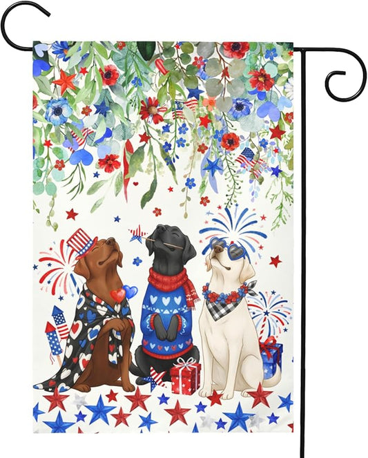 Patriotic Dog Garden Flag 4th of July Black Lab Yard Sign White Chocolate Labrador Banner 12x18 Double Sided for Outside Small 250 Anniversary USA Independence Memorial Day Decor