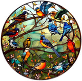Stained Glass Window Hanging Suncatcher – Paint Cardinal & Hummingbird Panel, Round Glass Ornament, Birds on a Branch Nature Decor, Colorful Gift for Bird Lovers, Family, and Friends 5.9x5.9 in