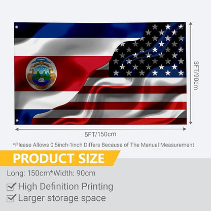 Costa Rica Costa Rican And Usa American Flag 3x5 Ft Double-Sided Printed Indoor/Outdoor Flag Polyester Fabric Decorative Banner With 2 Brass Grommets 3x5 Foot National Flags For Outside