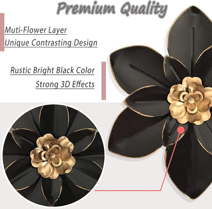 Metal Flower Wall Art Decor, 10“ Rustic Modern Floral Sculpture, Distressed Iron Wall Hanging Home Decoration Accent Artworks for Indoor Kitchen Bedroom Living Room Office Outdoor Garden Patio