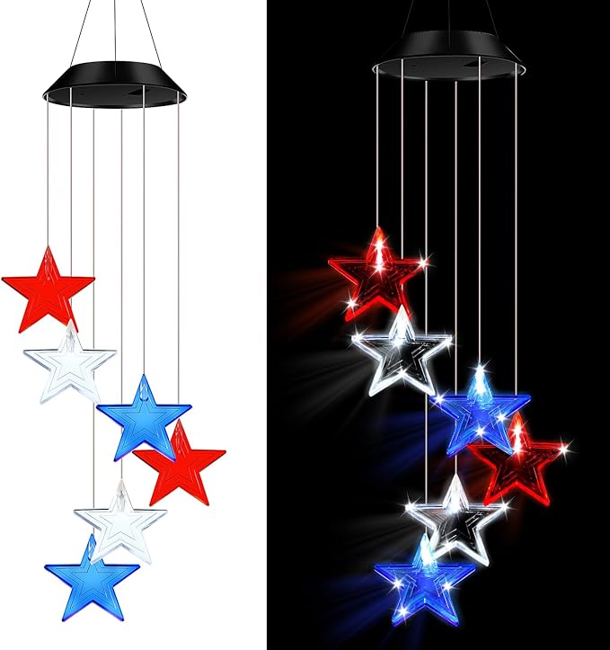 Fumete Solar Wind Chimes for Outside LED Color Changing Light Outdoor Mobile Wind Chime for Garden Patio Yard Porch Home Decor (Star)