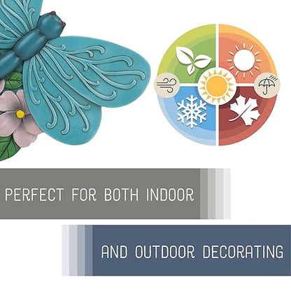 Magnolia Garden 12-Inch Sculpted Teal Dragonfly Decorative Stepping Stone – 3D Floral Resin Garden Walkway Tile – Vibrant Winged Insect Outdoor Accent