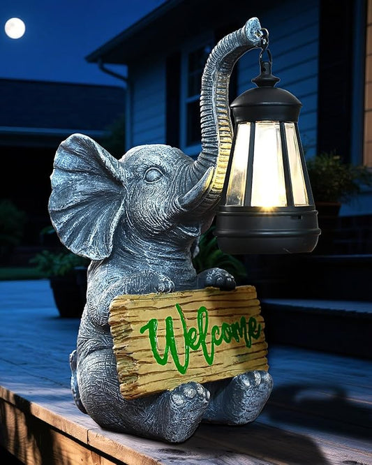 KVR Solar Elephant Garden Lights, Outdoor Welcome Statue Decor for Patio Yard, Birthday Gift for Women Mom Grandma (2026 New Gift Ready) (Green)