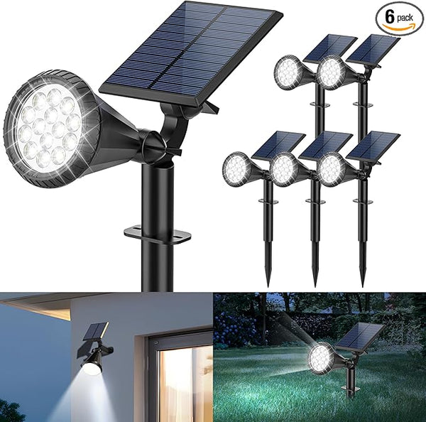 Solar Spot Lights Outdoor, 4 Modes/6 Pack Solar Spotlights Waterproof, 180° Adjustable Powered Landscape Lights, Outdoor Solar Lights for Yard Garden Pathway Flag Tree Wall Statue Cool White
