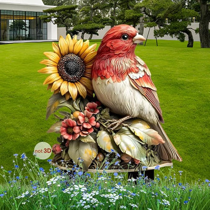 Garden Stake Decor, Acrylic 2D Flat Cute Animal Statue, Fairy Sculptures Ornament Indoor Outdoor Yard Lawn Pot Plant Decorative Accessories (Sunflower&Bird)