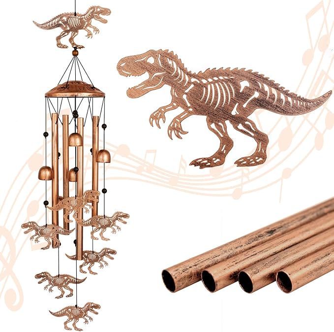 GDNSFIT Dinosaur Wind Chimes for Outside, Metal Windchimes Outdoors, Dinosaur Gifts for Women/Men, Memorial/Birthday Gifts, Garden Decor for Outside, Patio or Yard, Durable Chimes for Outdoors