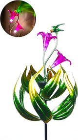 Solar Hummingbird Tulips 69 Inch Wind Catcher for Yard Kinetic Wind Spinner with Garden, Metal Windmill-Kinetic Garden Decoration, 360 Swivel Hummingbird Tulips Outdoor Wind Sculpture Spinners