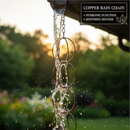 Metal Iron Ring Rain Chain for Gutters, Rust Resistant Outdoor Rain Catcher, Perfect for Heavy Rain, Indoor/Outdoor Decoration, Dark Bronze Finish