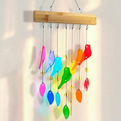 Glass Wind Chimes，Wind Chimes for Outside，Colorful Wind Chime 28" Garden Chimes for Home Patio, Housewarming Gifts for New House, Gift for Unisex (Bird)