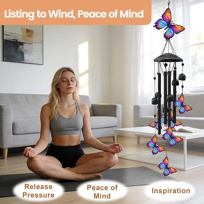 AVEKI Metal Butterfly Wind Chimes for Outside, Butterfly Gifts for Women Mother's Day Birthday Christmas, Black Wind Chime with 7 Butterflies, Outdoor Windchimes Decor for Garden Patio (Butterfly-2)