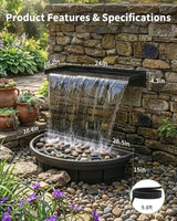 POPOSOAP 24inch Pond Waterfall Spillway with Filter Box & 1600GPH Pump, Self-Circulating Water Feature with LED Lights, Pondless Waterfall for Garden Backyard Courtyard Landscape Decoration-P7665