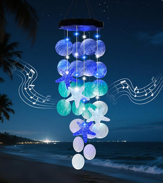 (New) Solar Wind Chime for Outside, Gift for Women Grandma Mom Wife Sister Girls, Solar Hanging Wind Chime Lights, LED Decorative Mobile Lights for Garden Yard Patio Decorations - Blue