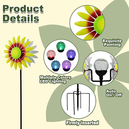 Decorative Metal Garden Daisy-Style Rotator, Decorative Garden Post, Daisy-Style Sculpture Courtyard. Outdoor Courtyard Art. (Yellow)