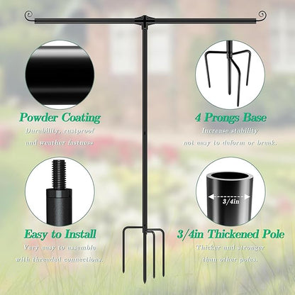 Garden Flag Stand Holder with 4 Prong Base for Double Flags, 3/4 Inch Extra Thick Heavy Duty Yard Flag Holder for Outside 12x18 Home Patio Decor