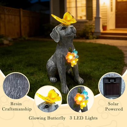 Dog Garden Statue Solar Butterfly, Dogs Figurines with Lantern Outdoor Patio Yard Decor Ideal Birthday Housewarming Gifts ,Dad Mom Grandma Dog Lovers, Beautifully Crafted Decorations to Wow Guests