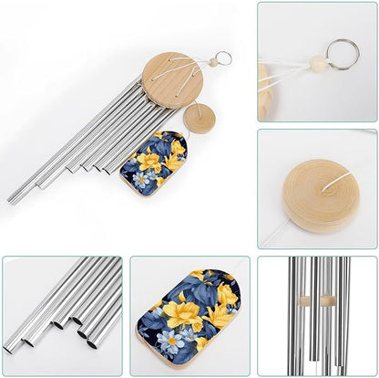 Large Aluminium Wind Chimes 20.5" Inches Blue Base Yellow Floral Wind Chimes for Outside Memorial Wind Chimes Sympathy Wind Chime for Outdoor Garden Patio Decoration