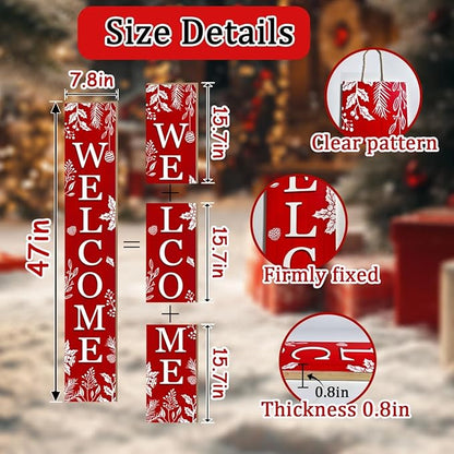 Christmas Porch Sign Xmas Welcome Sign Vertical Standing Sign For Front Porch Decor Farmhouse Wall Hanging for Patio Yard Party Indoor Outdoor Winter Holiday Decoration 47.2"H Red