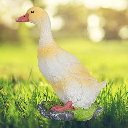 GLOGLOW Duck Figurine, Outdoor Resin Duck Sculpture Statue Garden Animal Ornament Decor for Garden Lawn Yard Pool Side 7.1x5.9x3.5in(Yellow)