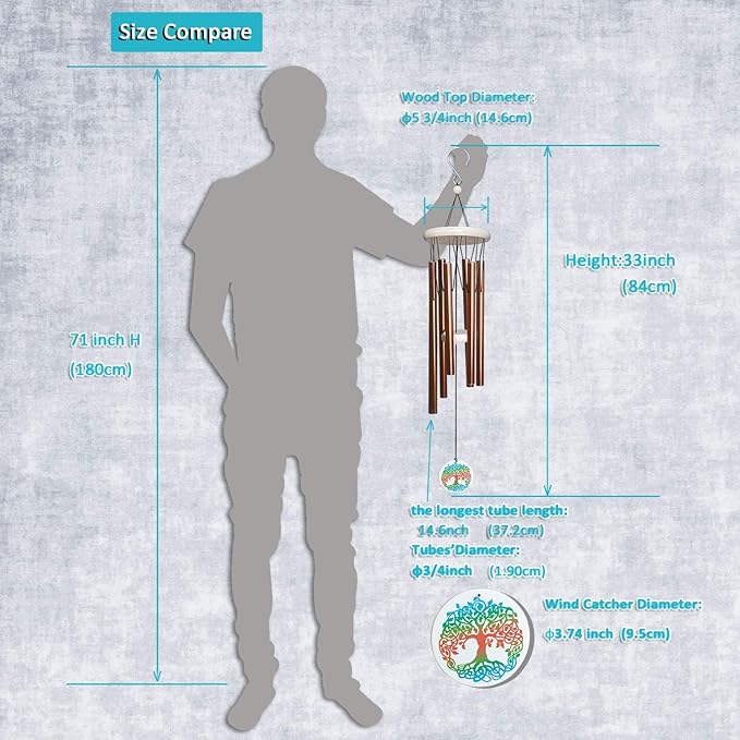FONMY Wind Chimes Outdoor with Colorful Tree of Life Symbol Memorial Windchimes for Loved One Great Wind Chime Gifts 33 inches Copper Color Garden Home Yard Hanging Decor