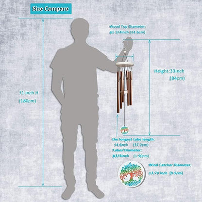 FONMY Wind Chimes Outdoor with Colorful Tree of Life Symbol Memorial Windchimes for Loved One Great Wind Chime Gifts 33 inches Copper Color Garden Home Yard Hanging Decor