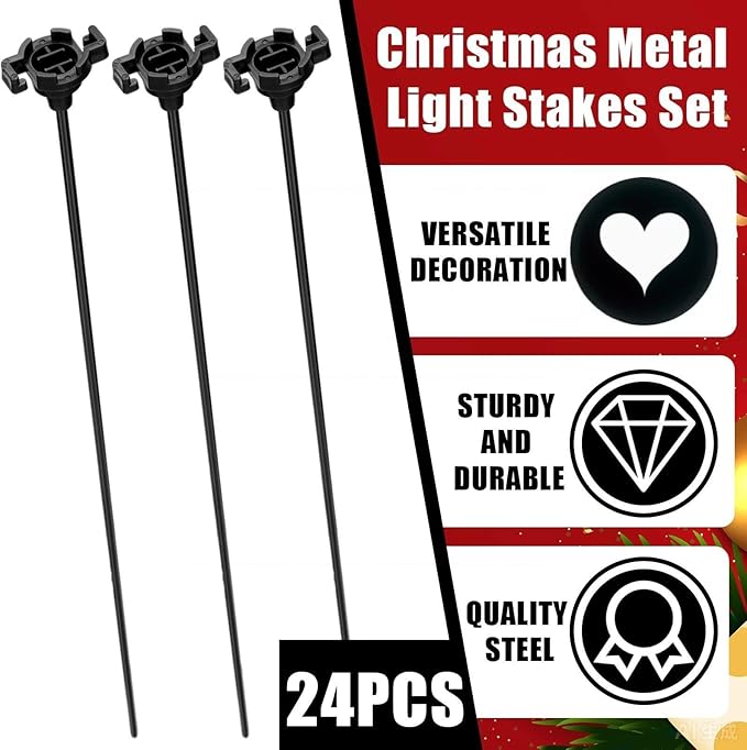 Gisafai 24 Pcs 15 Inch Christmas Light Stakes Universal Yard Lawn Holiday for C9 or C7 Light Stakes for Christmas Garden Ground Pathway Driveways Decoration (Black)
