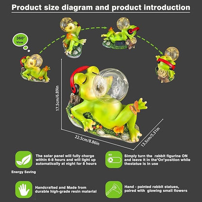 Solar Garden Outdoor Statues Frog, Lawn Decor Frogs Statue for Patio, Balcony, Yard Ornament - Unique Home Decor Gifts (Frog)
