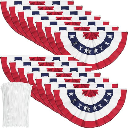 USA Pleated Fan Banner Patriotic Half Fan Banner Flag with Canvas Header and Brass Grommets for 4th of July Memorial Day Indoor Outdoor Decoration (14, 1.5x3 Feet)