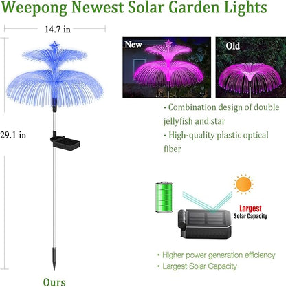 Weepong Solar Garden Lights 3 Pack New Upgraded Solar Lights Outdoor Waterproof 7 Color Changing Double Jellyfish and Star Flower Garden Decor Yard Lawn Christmas Outdoor,Gifts for Mother's Day Women