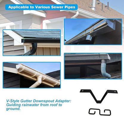 2 PCS Rain Chain Gutters Adapter Clip - V Shaped Hook Hanger Garden Rain Catcher System, Water Diverter Accessories (2 PCS, Black)