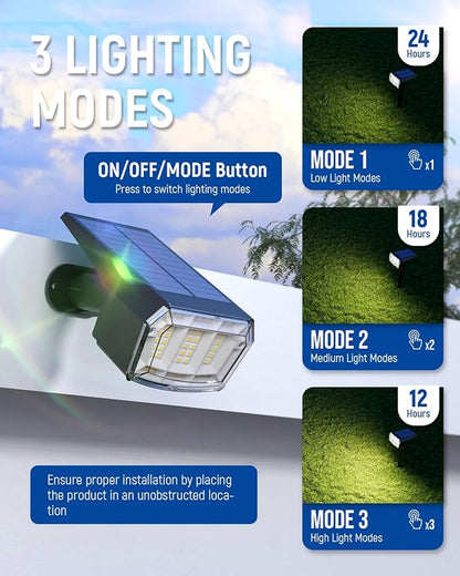 AUDERWIN Solar spotlights Outdoor 63 LED 3 Lighting Modes, IP65 Waterproof Lighten Yard Garden House Garage Pathway for Christmas Decorations-6 Pack