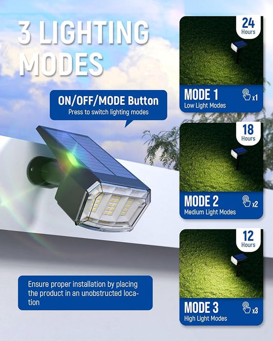 AUDERWIN Solar spotlights Outdoor 63 LED 3 Lighting Modes, IP65 Waterproof Lighten Yard Garden House Garage Pathway for Christmas Decorations-6 Pack