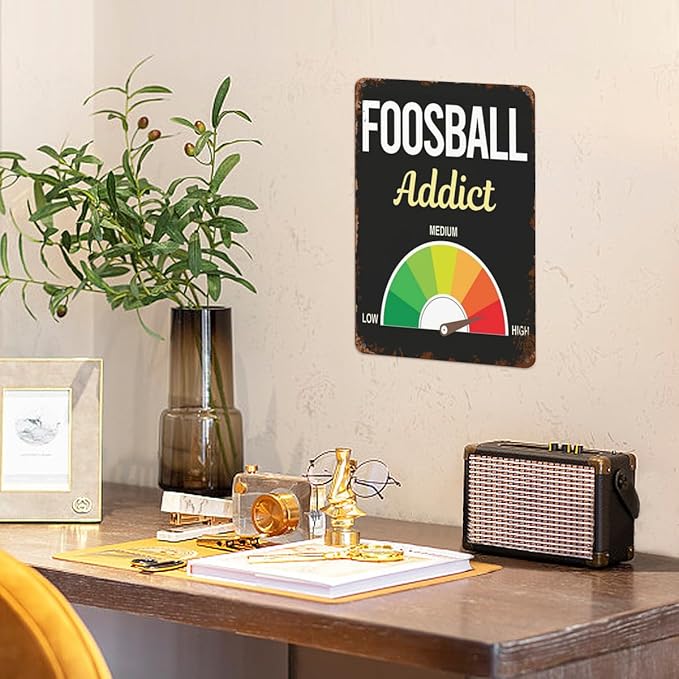 Vintage Tin Signs Foosball for Room,Patio,Office,Yard & More Retro Metal Wall Decor,8x12 Inch Funny Quotes & Gothic Designs