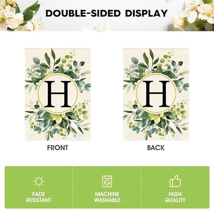AVOIN colorlife Monogram Letter H Floral Garden Flag 12x18 Inch Double Sided Outside, Family Last Name Initial Yard Outdoor Decoration
