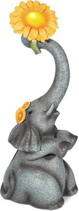Panven Elephant Sunflower Garden Decor, 14.3" Solar Large Garden Statue, Outdoor Yard Decor, Gifts for Mom, Grandma