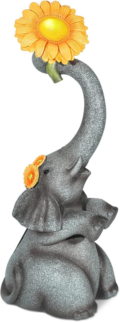 Panven Elephant Sunflower Garden Decor, 14.3" Solar Large Garden Statue, Outdoor Yard Decor, Gifts for Mom, Grandma