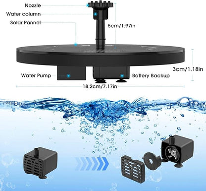 AISITIN 3.5W Solar Fountain Pump Built-in 1500mAh Battery, Bird Bath Fountain with 6 Nozzles, Solar Floating Water Pump for Bird Bath, Fish Tank, Pond, Pool, Garden and Outdoor