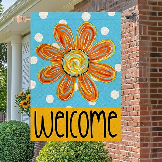 CROWNED BEAUTY Summer Floral House Flag Double Sided 28x40 Inches Large Burlap Seasonal Welcome Yard Porch Decoration for Outside (Blue) CF1838-40