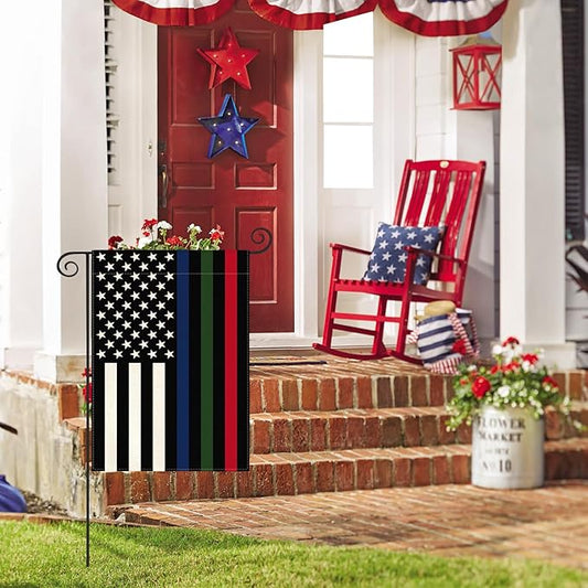 AVOIN colorlife Thin Blue Green Red Line Garden Flag 12x18 Inch Double Sided Outside, American Stars and Stripes Patriotic Yard Outdoor Decoration