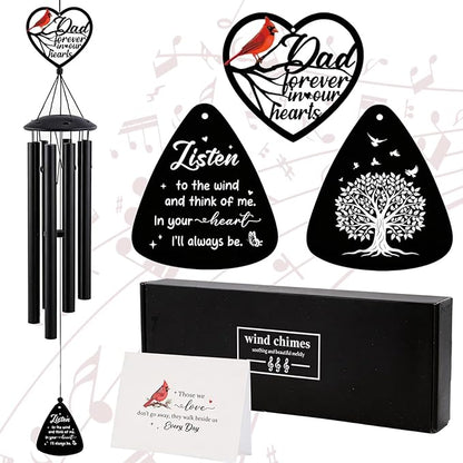 Sympathy Gifts for Loss of Father - Metal Wind Chimes for Outside with Card in Memory of Dad Patio Garden Yard Backyard Balcony Porch Indoor Outdoor Hanging Decor Cardinal Remembrance Gift