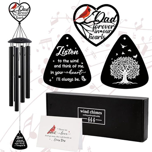 Sympathy Gifts for Loss of Father - Metal Wind Chimes for Outside with Card in Memory of Dad Patio Garden Yard Backyard Balcony Porch Indoor Outdoor Hanging Decor Cardinal Remembrance Gift