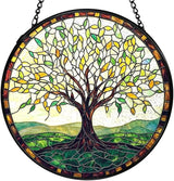 Tree of Life Suncatchers Stained Glass Window Hanging, Tree of Life Decor Sun Catchers Indoor Window Glass Round Wall Decor, Nature Wall Hanging Decorations, 7.9x7.9in